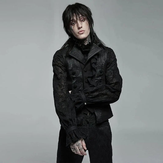 Enigma Embroidered Waistcoat With Ruffles - PunkRave