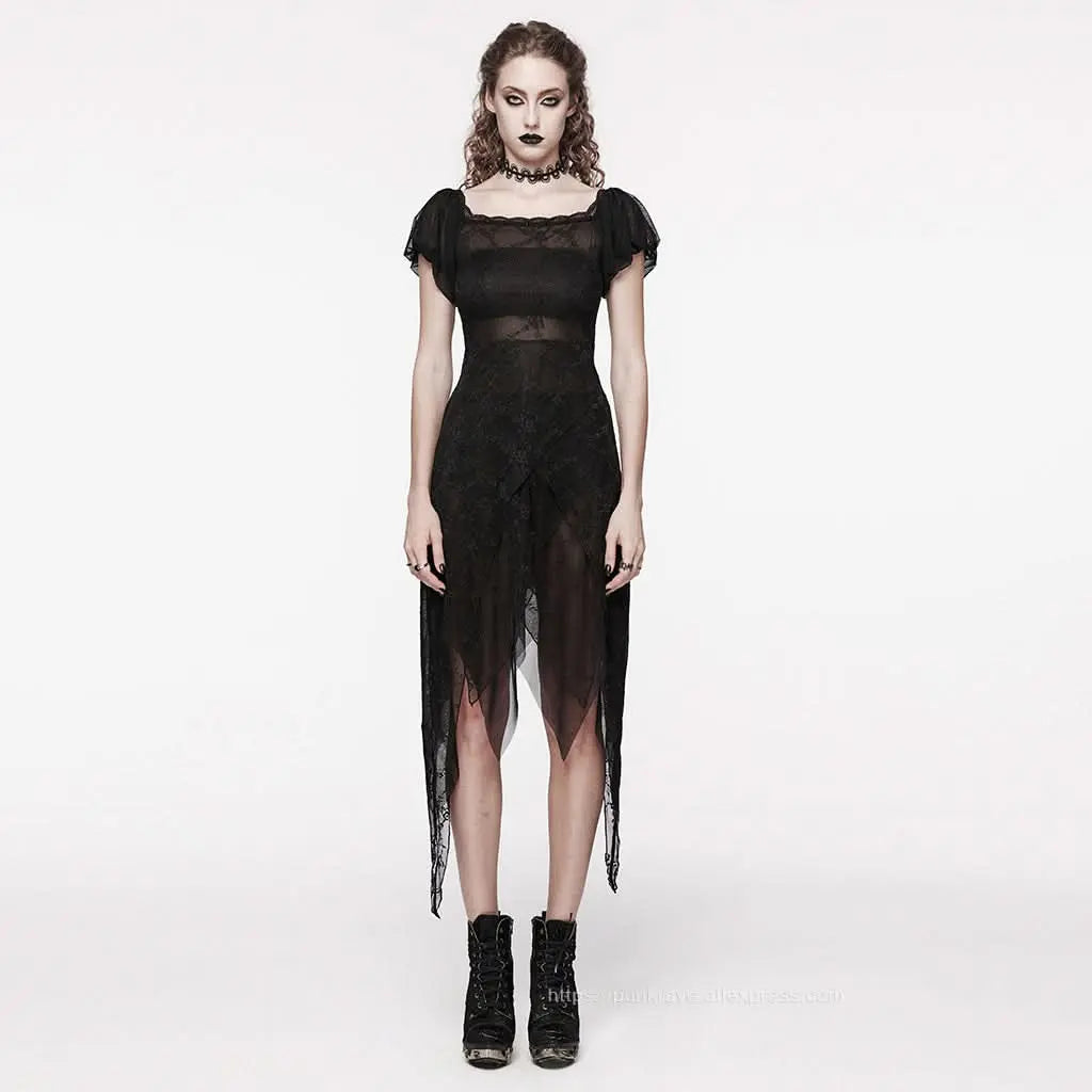 punk mini dress Our Plus Size Punk Style Hollow-Out Fishnet Patchwork A-Line Mini Dress For Women is such a vibe