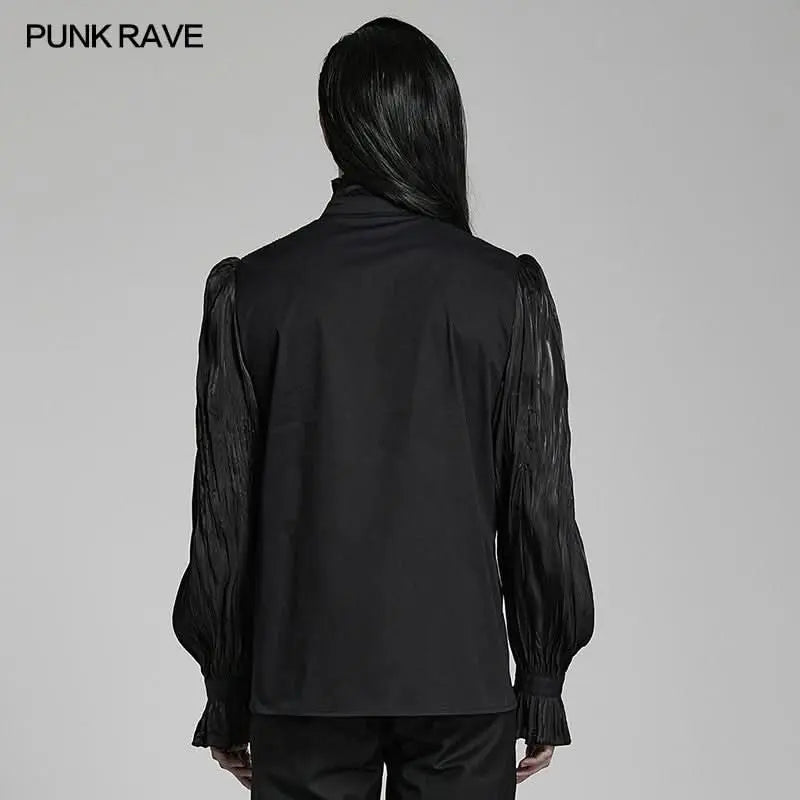 gothic dress shirt Black Gothic Shirt with Buckle Shoulder and Mesh Detail