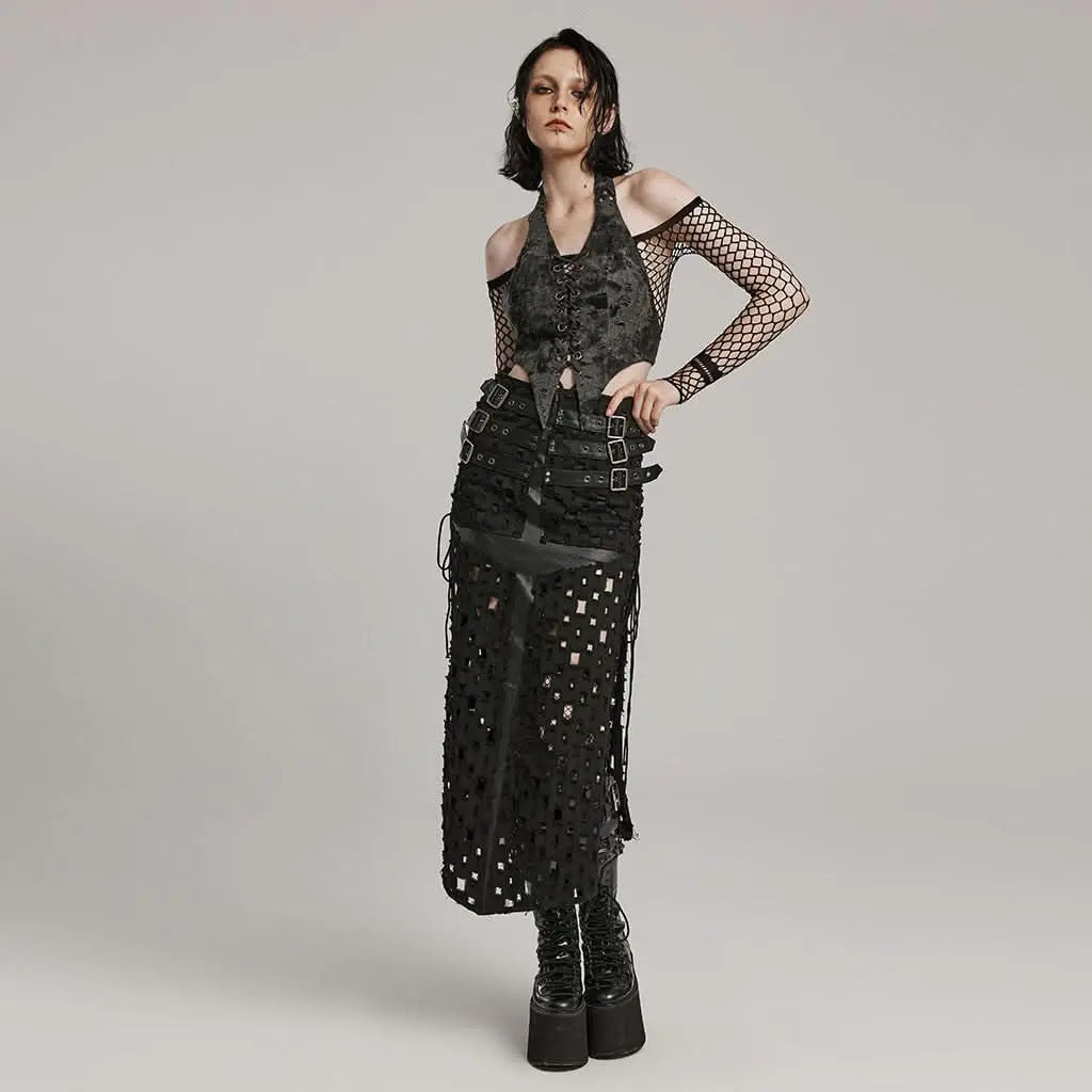Fantasma Halterneck Top (Grey) - PunkRave
