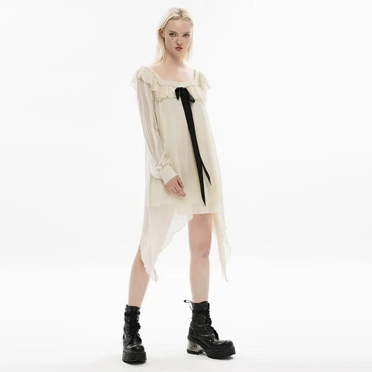 Flower Pill Babydoll Dress - Beige My Store