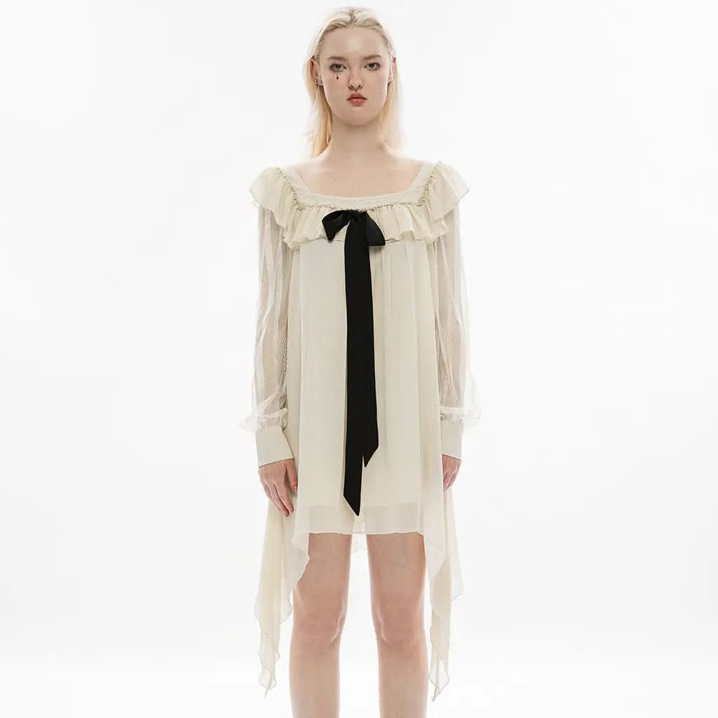 Flower Pill Babydoll Dress - Beige My Store