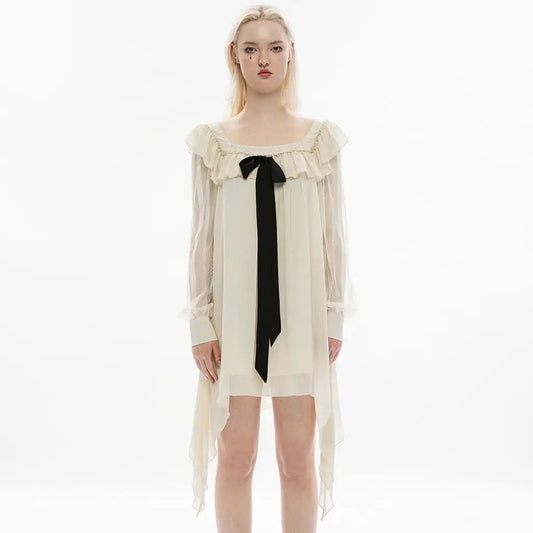 Flower Pill Babydoll Dress - Beige My Store