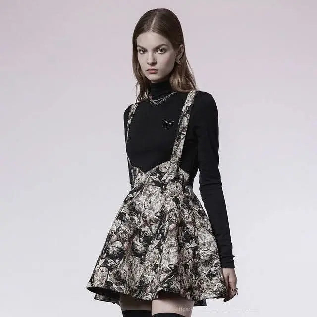Gnarly Fiesta' Suspender Skirt (Beige) - PunkRave