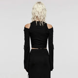 Grimalkin Cold Shoulder Sleeve Top - PunkRave