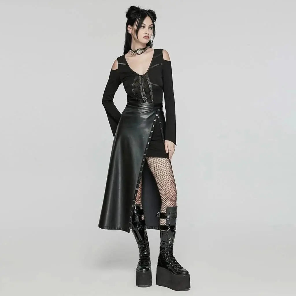 Hexmor Faux Leather Skirt - PunkRave