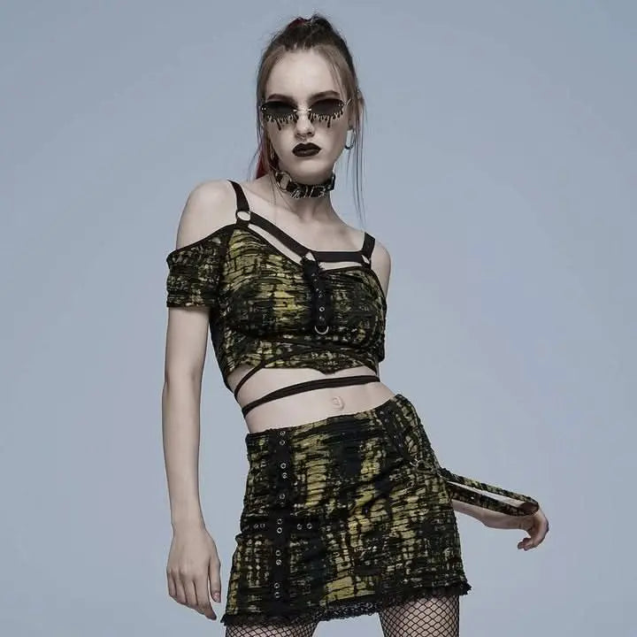 Infernal Eternal Off-shoulders Crop Top (Yellow) - PunkRave