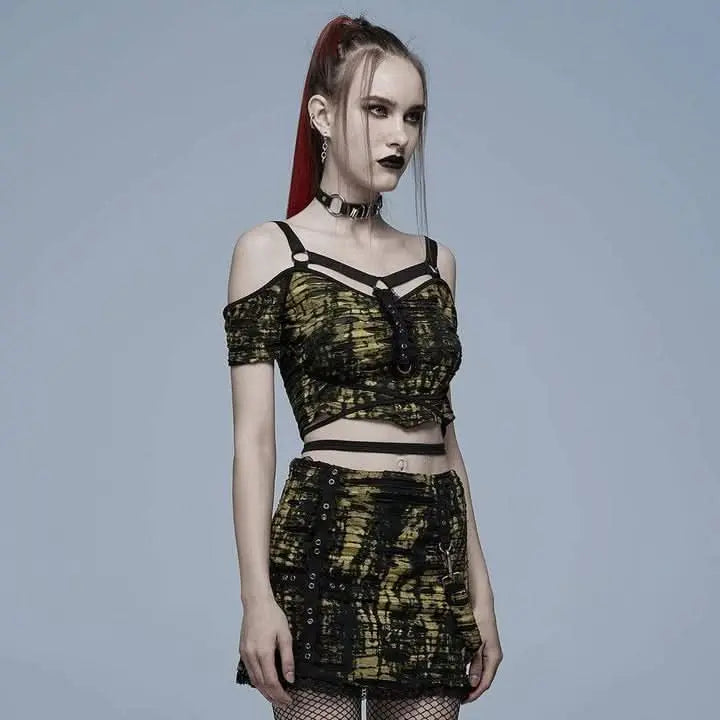 Infernal Eternal Off-shoulders Crop Top (Yellow) - PunkRave