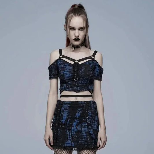 'Infernal Eternal' Off-shoulders Crop Top (Blue) - PunkRave
