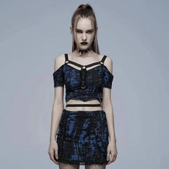 'Infernal Eternal' Off-shoulders Crop Top (Blue) - PunkRave