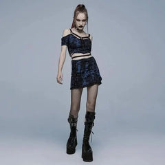 'Infernal Eternal' Off-shoulders Crop Top (Blue) - PunkRave