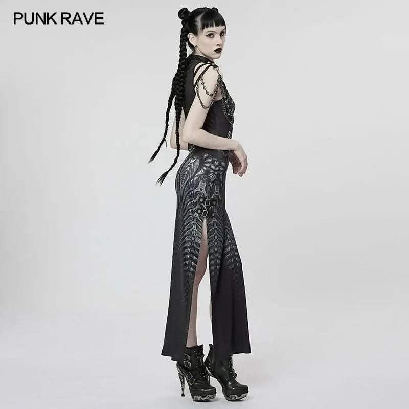 Inferno Threads - Printed Maxi Dress with Chains - PunkRave