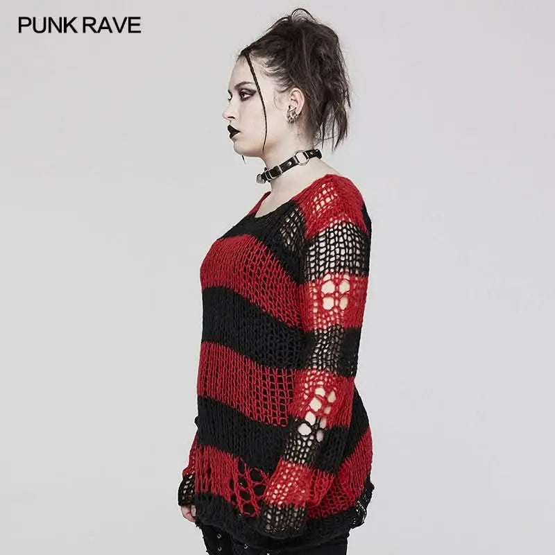Killing Eve Distressed Sweater (Red) - PunkRave