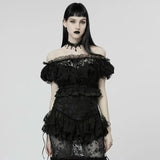 Lady Anne Lace Top With Bardot Neckline - Black - PunkRave