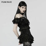 Lady Anne Lace Top With Bardot Neckline - Black - PunkRave