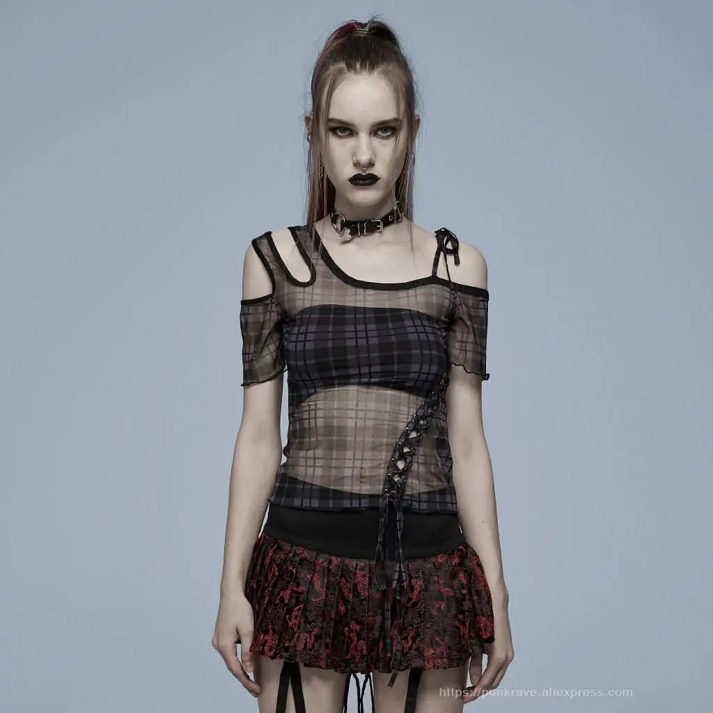Luna Plaid Mesh Dress (Black) - PunkRave