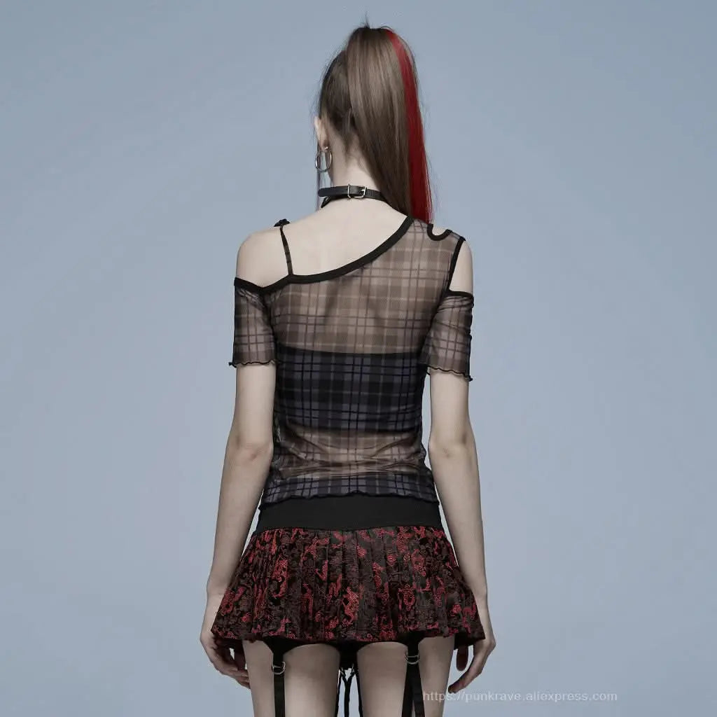 Luna Plaid Mesh Dress (Black) - PunkRave
