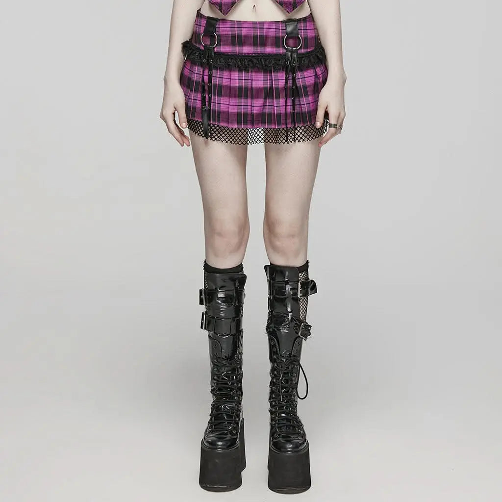 Lunar Plaid Mini Skirt (Nightshade) - PunkRave