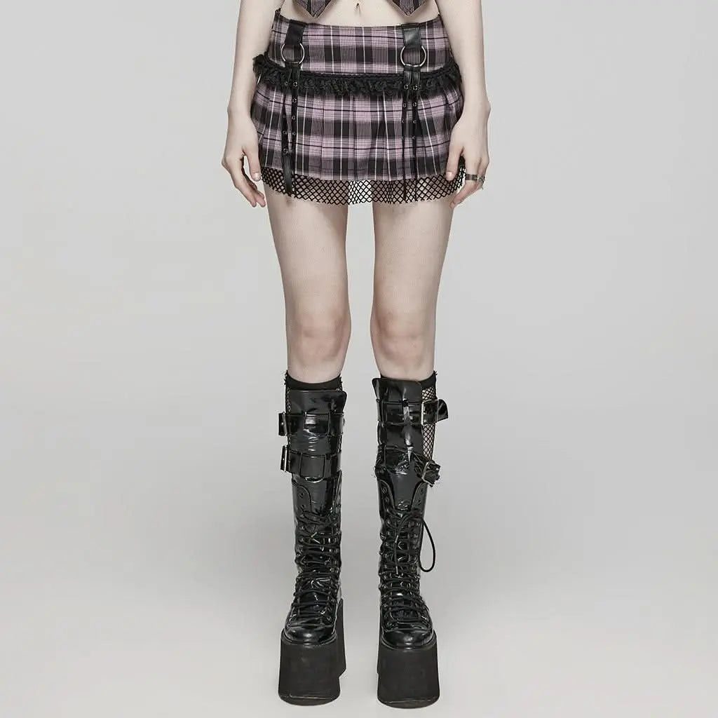 Lunar Plaid Mini Skirt (Petunia) - PunkRave