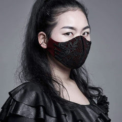 Melinda embroidered lace face mask (Red) - PunkRave