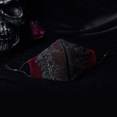 Melinda embroidered lace face mask (Red) - PunkRave