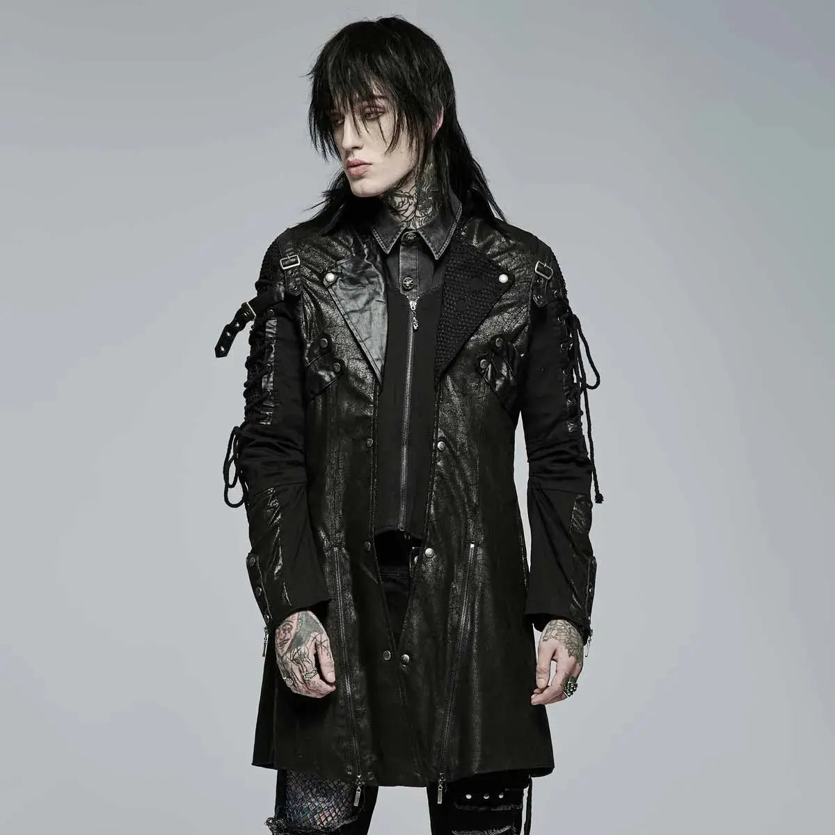 Neo-Punk Gothic Leather Look Coat -Men My Store