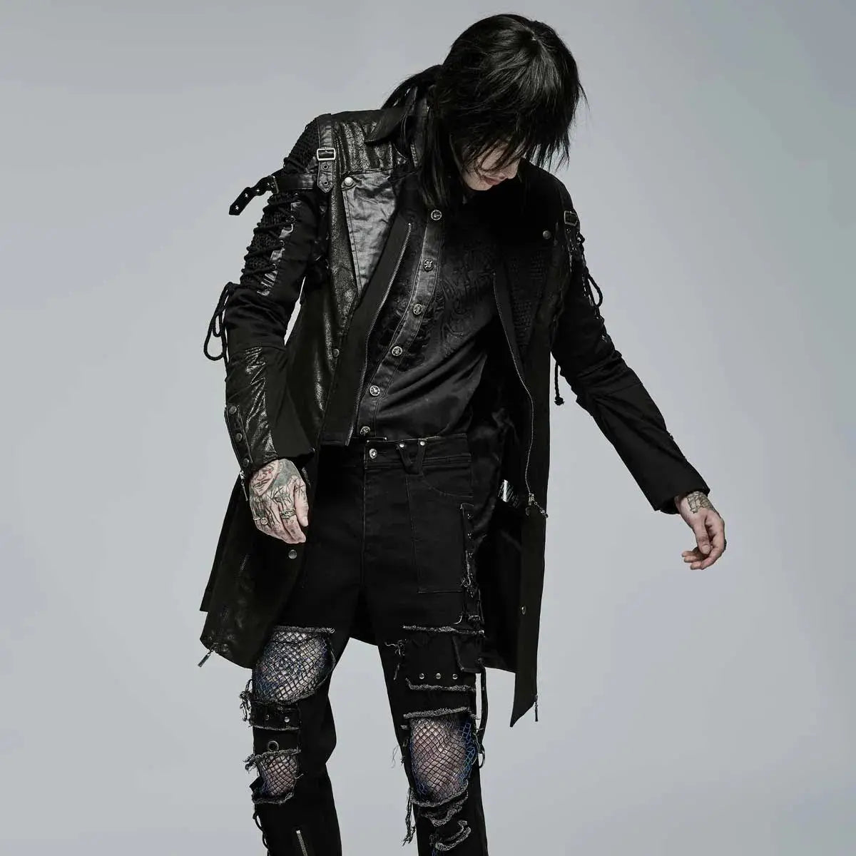 Neo-Punk Gothic Leather Look Coat -Men My Store