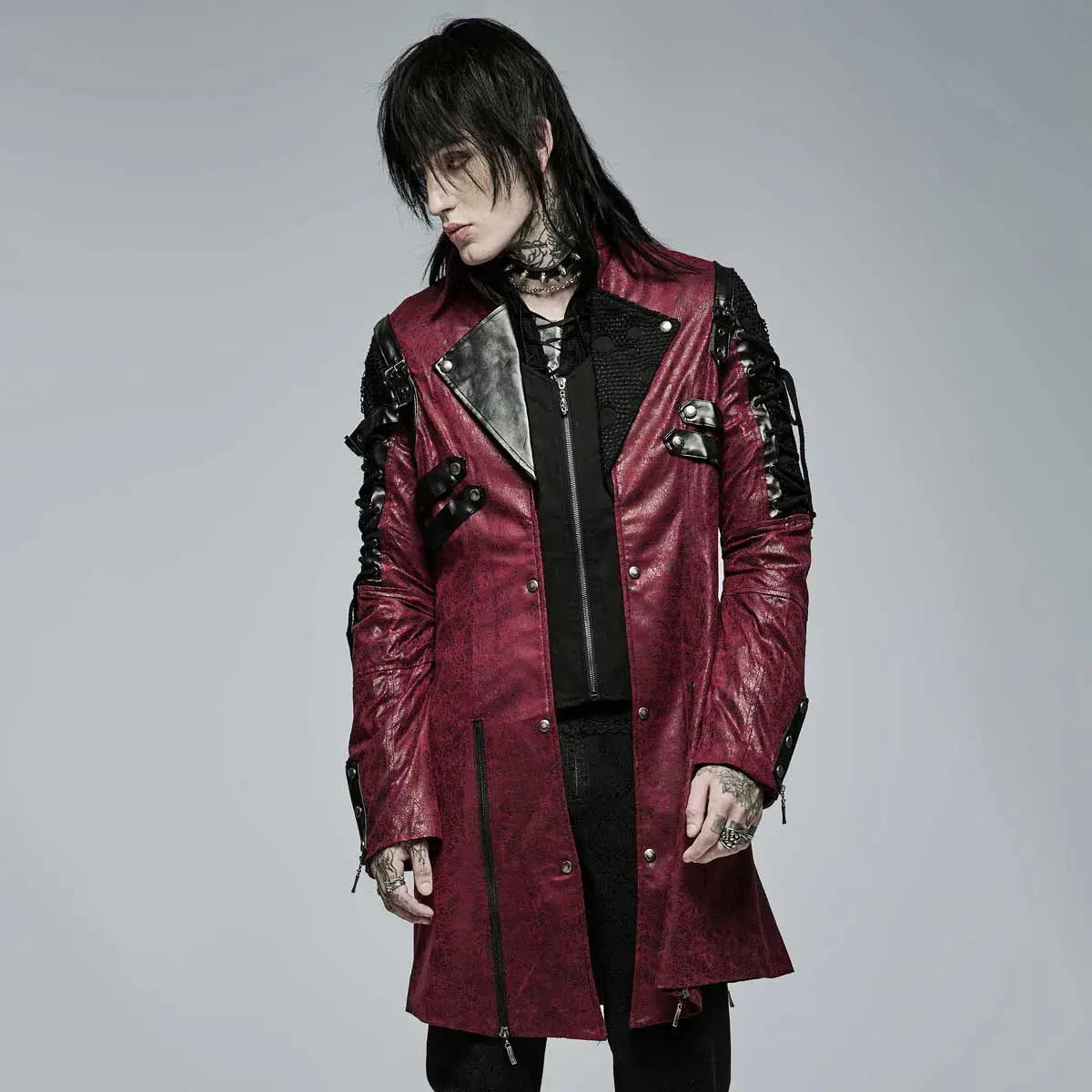 Neo-Punk Gothic Leather Look Coat -Men My Store