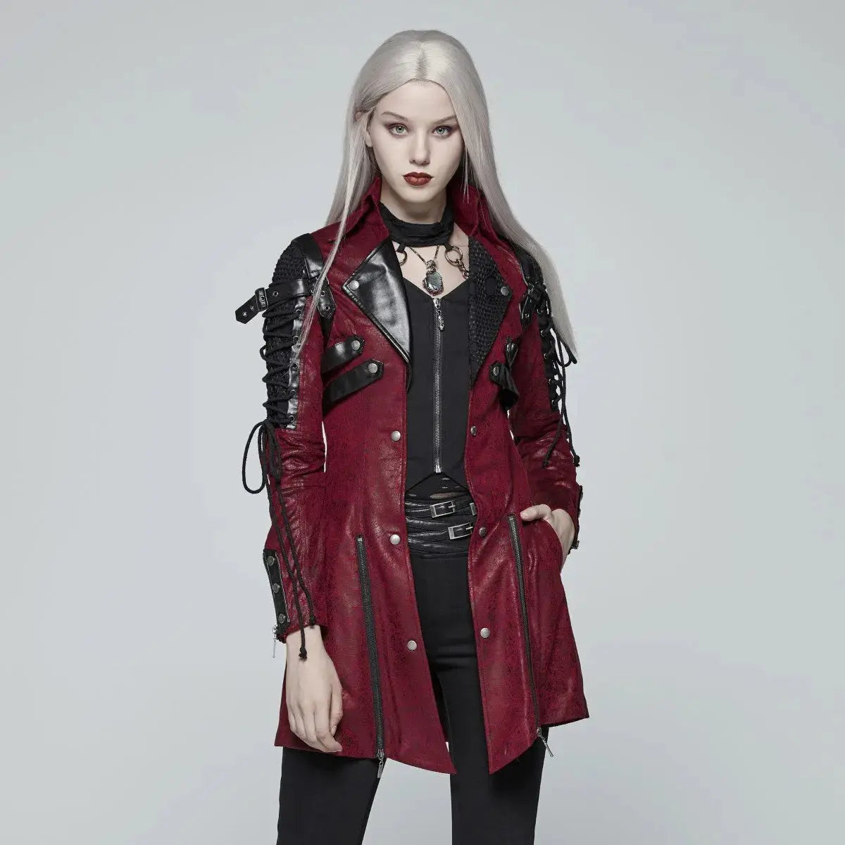 Neo-Punk Gothic Leather Look Coat - Women My Store