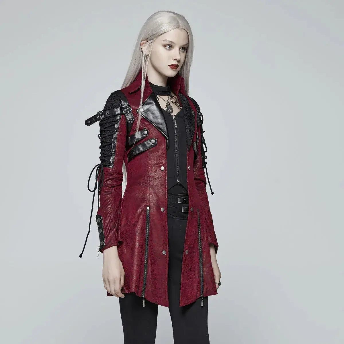 Neo-Punk Gothic Leather Look Coat - Women My Store