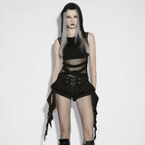 Black Gothic Micro Shorts with Skull Buckle Straps