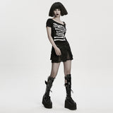 Doomspire Punk Buckle Bones Off-Shoulder Shirt