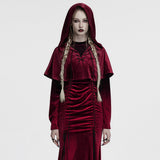 Cytisus Gothic Velvet Hooded Cape Cloak in Red