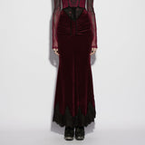 Bespoke Gothic Lace Vampy Velvet Skirt in Red