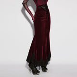 Bespoke Gothic Lace Vampy Velvet Skirt in Red