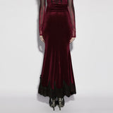 Bespoke Gothic Lace Vampy Velvet Skirt in Red