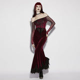 Bespoke Gothic Lace Vampy Velvet Skirt in Red
