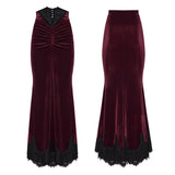 Bespoke Gothic Lace Vampy Velvet Skirt in Red