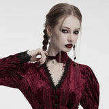 Catacomb Gothic Lace Velvet Rose Choker in Red