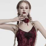 Catacomb Gothic Lace Velvet Rose Choker in Red