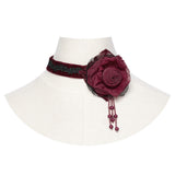 Catacomb Gothic Lace Velvet Rose Choker in Red