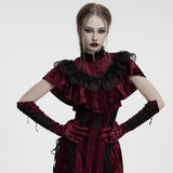 Adelheid Women's Gothic Velvet Lace Long Gloves in Black & Red