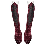Adelheid Women's Gothic Velvet Lace Long Gloves in Black & Red