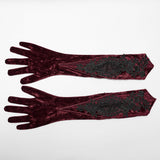 Adelheid Women's Gothic Velvet Lace Long Gloves in Black & Red