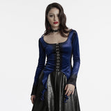 Sever Women's Gothic Velvet Hook-Front Long Sleeve Top in Black