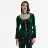 Sever Women's Gothic Velvet Hook-Front Long Sleeve Top in Black