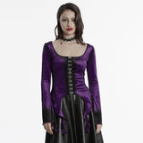 Sever Women's Gothic Velvet Hook-Front Long Sleeve Top in Black