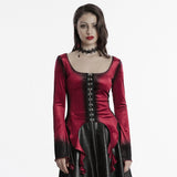 Sever Women's Gothic Velvet Hook-Front Long Sleeve Top in Black