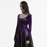 Sever Women's Gothic Velvet Hook-Front Long Sleeve Top in Black