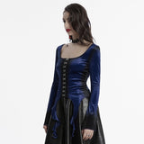 Sever Women's Gothic Velvet Hook-Front Long Sleeve Top in Black